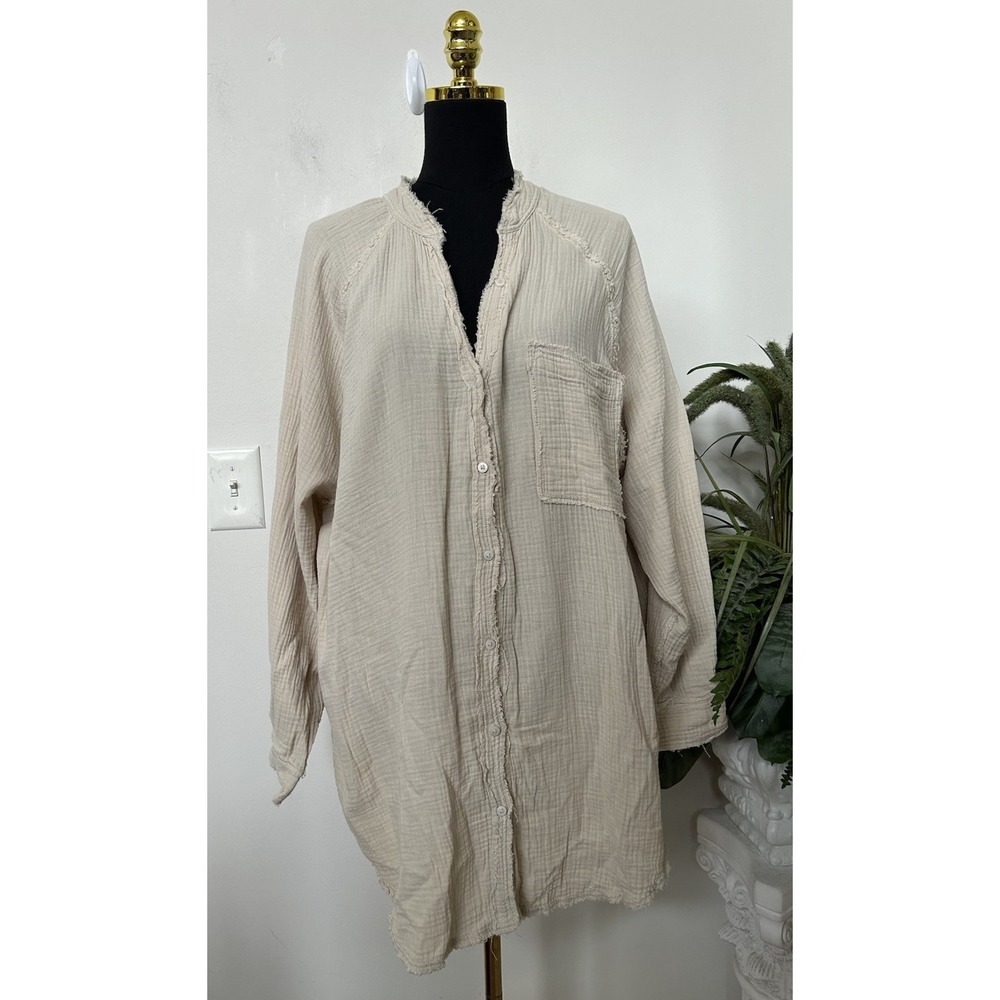 Aerie Pool To Party Cotton Gauze Cover Up Shirt Frayed Boho Beach Oversized XL - Picture 4 of 7